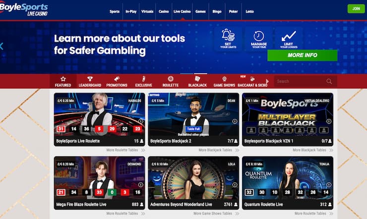 A view of the casino interface on BoyleSports, one of the best non-GamStop betting sites. 